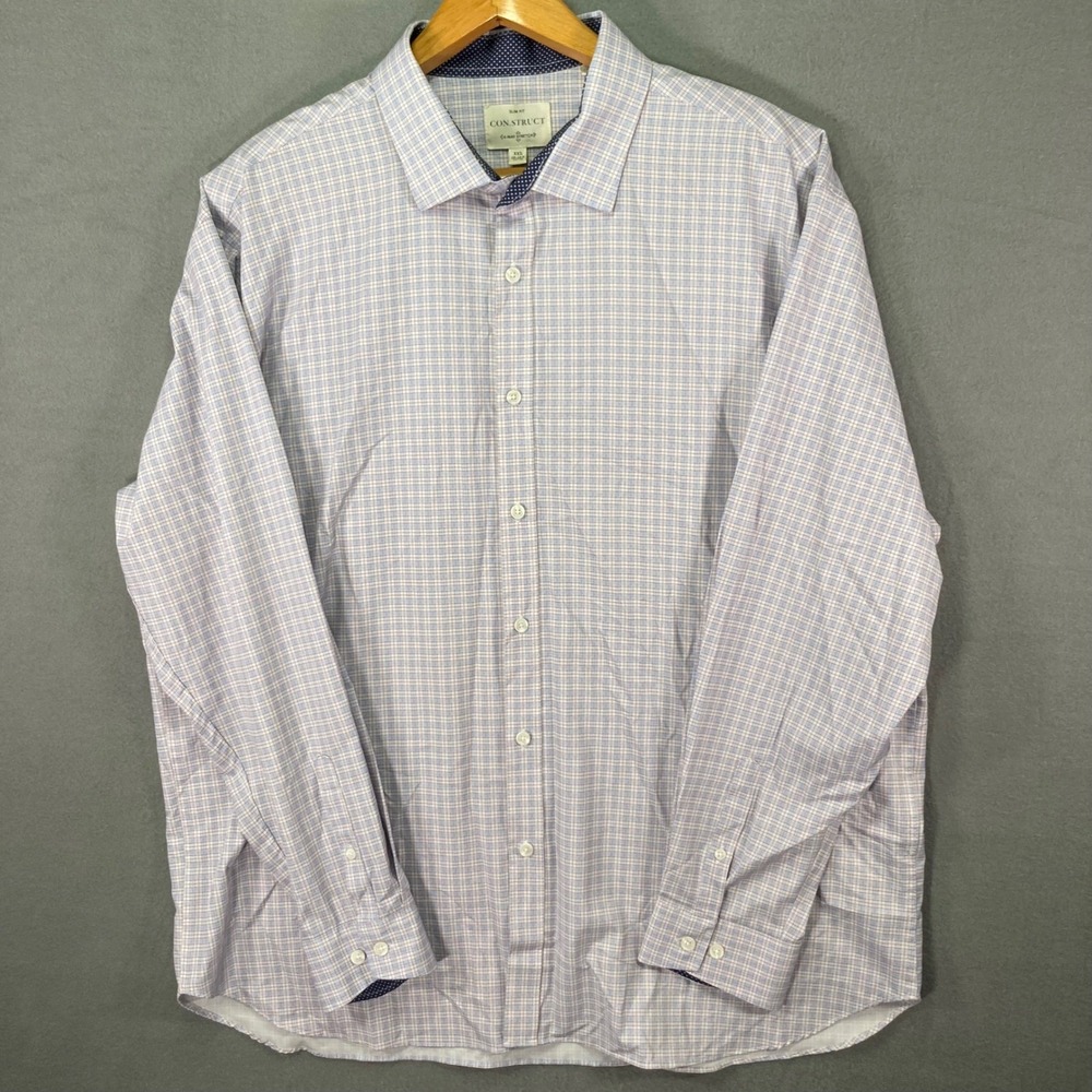 CON.STRUCT Mens XXL Slim Fit 4 Way Stretch Plaid Button Down Dress Shirt